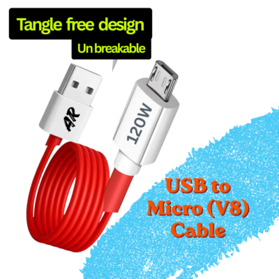 ARmaxtro - 120W & 6A Fast Charging USB to Micro USB (V8) Cable –  High Speed Mobile Charging & Data Transfer Cable (1 Meter)