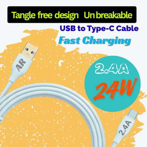 ARmaxtro - 24W & 2.4A USB to Type C Fast Charging Data Cable | Quick Power Delivery & High-Speed Data Sync for All Android Smartphones & Type-C Devices (1M, White)