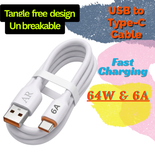 ARmaxtro- 64W & 6A USB to Type C Fast Charging Data Cable | Quick Power Delivery & High-Speed Data Sync for All Android Smartphones & Type-C Devices (1Meter)