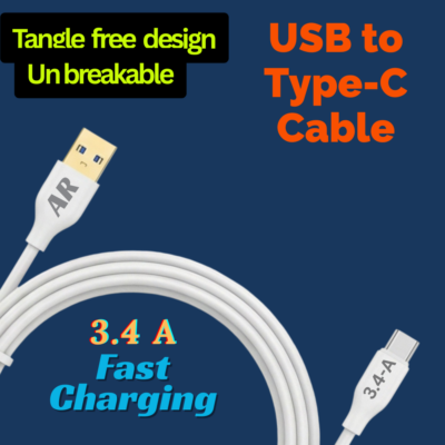 ARmaxtro – 3.4A USB to Type-C Fast Charging Cable | Quick Power Delivery & High-Speed Data Sync for All Android Mobiles (1 Meter, White)